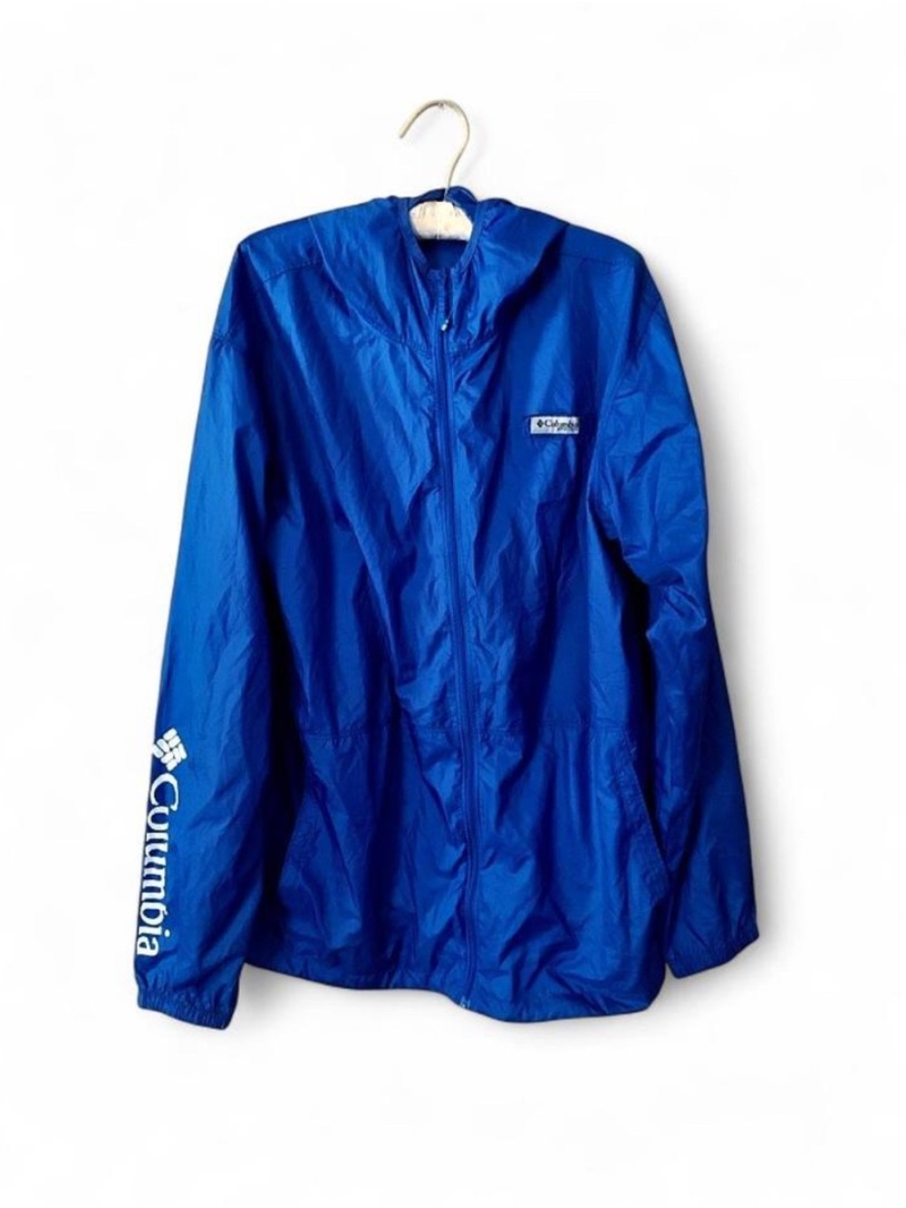 Columbia PFG Morning View Hooded Windbreaker Jacket Blue Size L